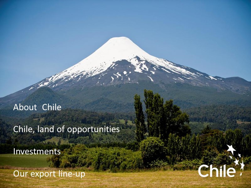 About  Chile  Chile, land of opportunities  Investments  Our export line-up